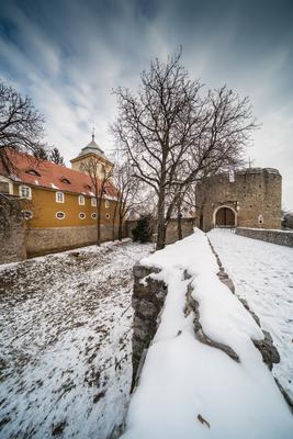 Barbakan bastion in Pecs, Hungary at winter-stock-foto