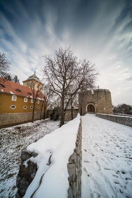 Barbakan bastion in Pecs, Hungary at winter-stock-foto