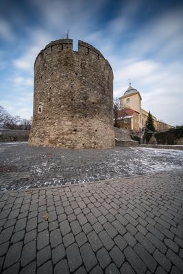 Barbakan bastion in Pecs, Hungary at winter-stock-foto