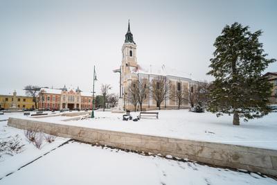 Szekszárd, a Béla király tér télen-stock-foto