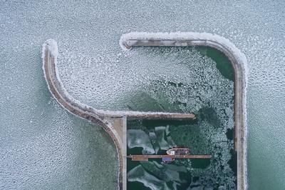 Aerial photo of Sailing boats in Lake Balaton, at Balatonfured-stock-photo