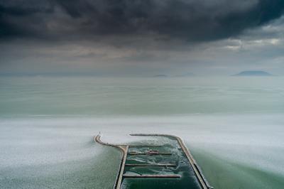 Aerial photo of Sailing boats in Lake Balaton, at Balatonfured-stock-photo