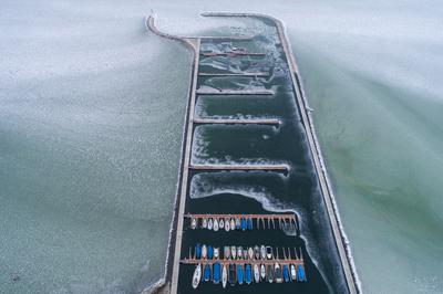 Aerial photo of Sailing boats in Lake Balaton, at Balatonfured-stock-photo