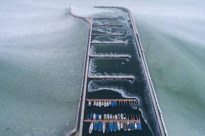 Aerial photo of Sailing boats in Lake Balaton, at Balatonfured-stock-foto