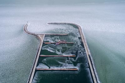 Aerial photo of Sailing boats in Lake Balaton, at Balatonfenyves-stock-photo