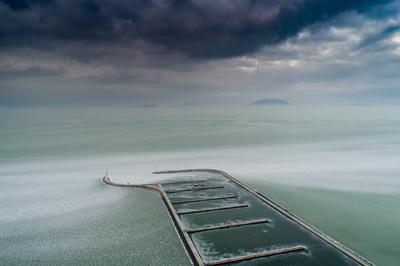 Aerial photo of Sailing boats in Lake Balaton, at Balatonfenyves-stock-foto