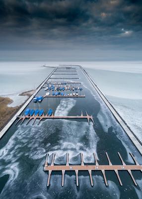 Aerial photo of Sailing boats in Lake Balaton, at Balatonfenyves-stock-photo
