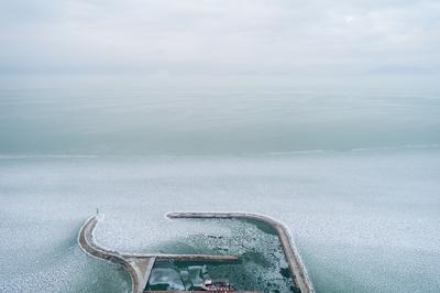 Aerial photo of Sailing boats in Lake Balaton, at Balatonfenyves-stock-photo