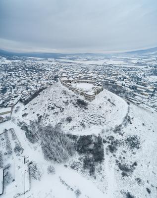 Beautiful panoramaic view of Fortress of Sumeg, Hungary at winter-stock-foto