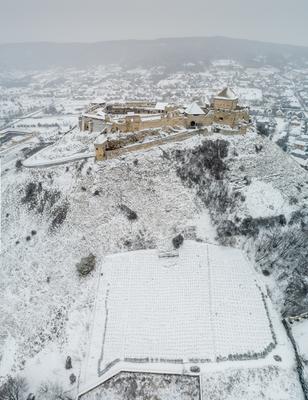 Beautiful panoramaic view of Fortress of Sumeg, Hungary at winter-stock-foto