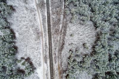 railway with snowy forest in Hungary-stock-foto