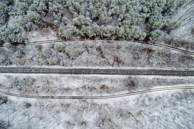 railway with snowy forest in Hungary-stock-foto