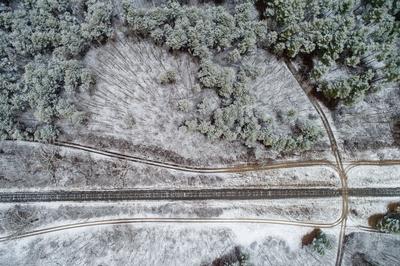railway with snowy forest in Hungary-stock-foto