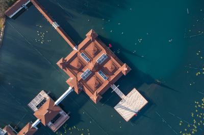 Aerial photo of thermal lake in Heviz, Hungary-stock-photo