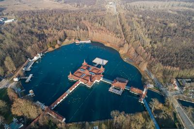 Aerial photo of thermal lake in Heviz, Hungary-stock-photo