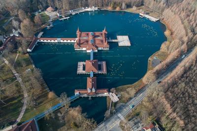 Aerial photo of thermal lake in Heviz, Hungary-stock-photo