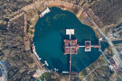 Aerial photo of thermal lake in Heviz, Hungary-stock-photo