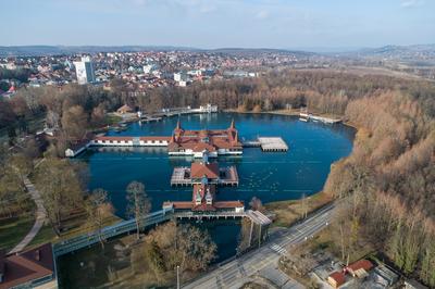 Aerial photo of thermal lake in Heviz, Hungary-stock-photo