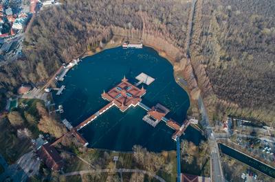 Aerial photo of thermal lake in Heviz, Hungary-stock-photo