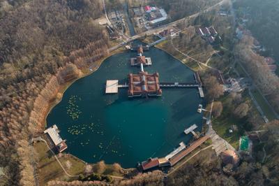 Aerial photo of thermal lake in Heviz, Hungary-stock-photo