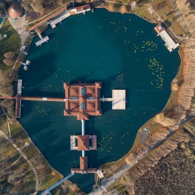 Aerial photo of thermal lake in Heviz, Hungary-stock-photo