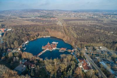 Aerial photo of thermal lake in Heviz, Hungary-stock-photo