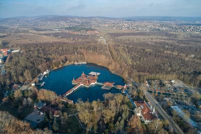 Aerial photo of thermal lake in Heviz, Hungary-stock-foto