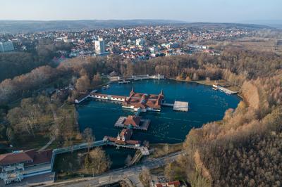 Aerial photo of thermal lake in Heviz, Hungary-stock-photo