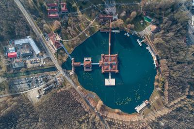 Aerial photo of thermal lake in Heviz, Hungary-stock-photo