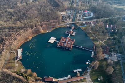 Aerial photo of thermal lake in Heviz, Hungary-stock-photo