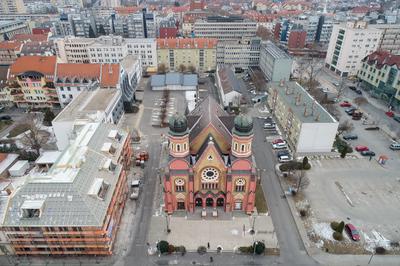 Aerial photo of Synagogue in Zalaegerszeg-stock-photo