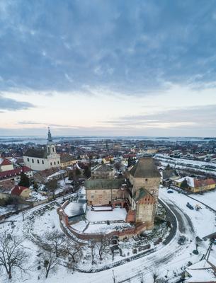 Panoramic view of Simontornya at winter-stock-foto