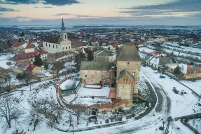 Panoramic view of Simontornya at winter-stock-foto
