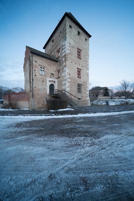 Panoramic view of Simontornya at winter-stock-foto