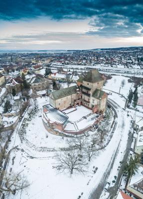 Panoramic view of Simontornya at winter-stock-foto