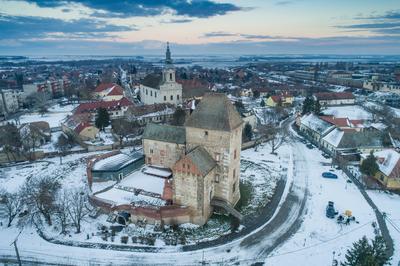 Panoramic view of Simontornya at winter-stock-foto