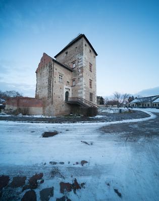 Panoramic view of Simontornya at winter-stock-foto