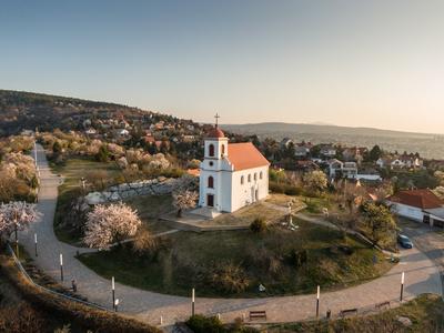 Chapel in Havihegy, Pecs, Hungary with the Tree of the Year-stock-photo