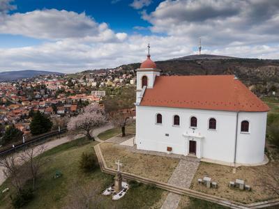 Chapel in Havihegy, Pecs, Hungary with the Tree of the Year-stock-photo