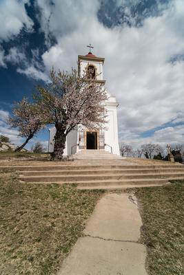 Chapel in Havihegy, Pecs, Hungary with the Tree of the Year-stock-foto