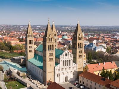 Pecs, Szekesegyhaz. bird eye view-stock-foto