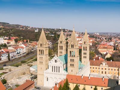Pecs, Szekesegyhaz. bird eye view-stock-foto