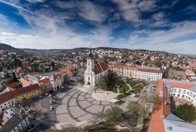 Bird eye view of Szekszard, Bela square-stock-foto