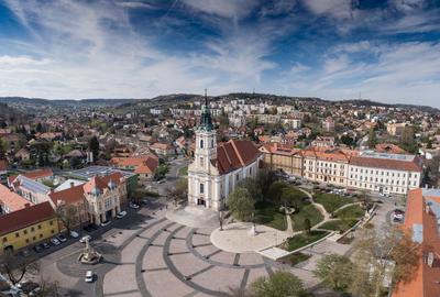 Bird eye view of Szekszard, Bela square-stock-foto