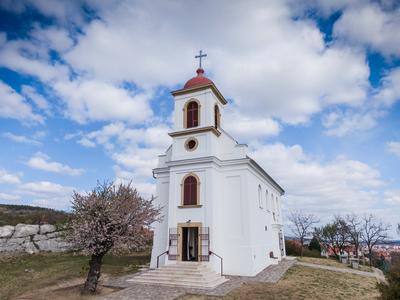 Chapel in Havihegy, Pecs, Hungary with the Tree of the Year-stock-photo