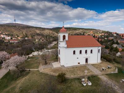 Chapel in Havihegy, Pecs, Hungary with the Tree of the Year-stock-foto