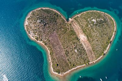 Heart shaped island of Galesnjak, aerial view, Dalmatia region of Croatia-stock-photo