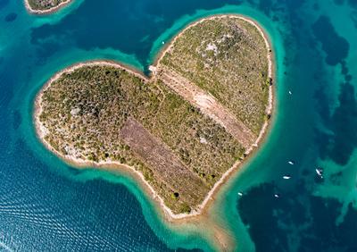 Heart shaped island of Galesnjak, aerial view, Dalmatia region of Croatia-stock-photo