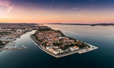 Sunrise at Zadar aerial photo, panoramic view-stock-foto