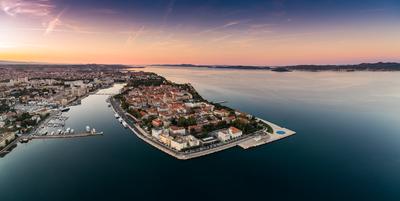 Sunrise at Zadar aerial photo, panoramic view-stock-photo